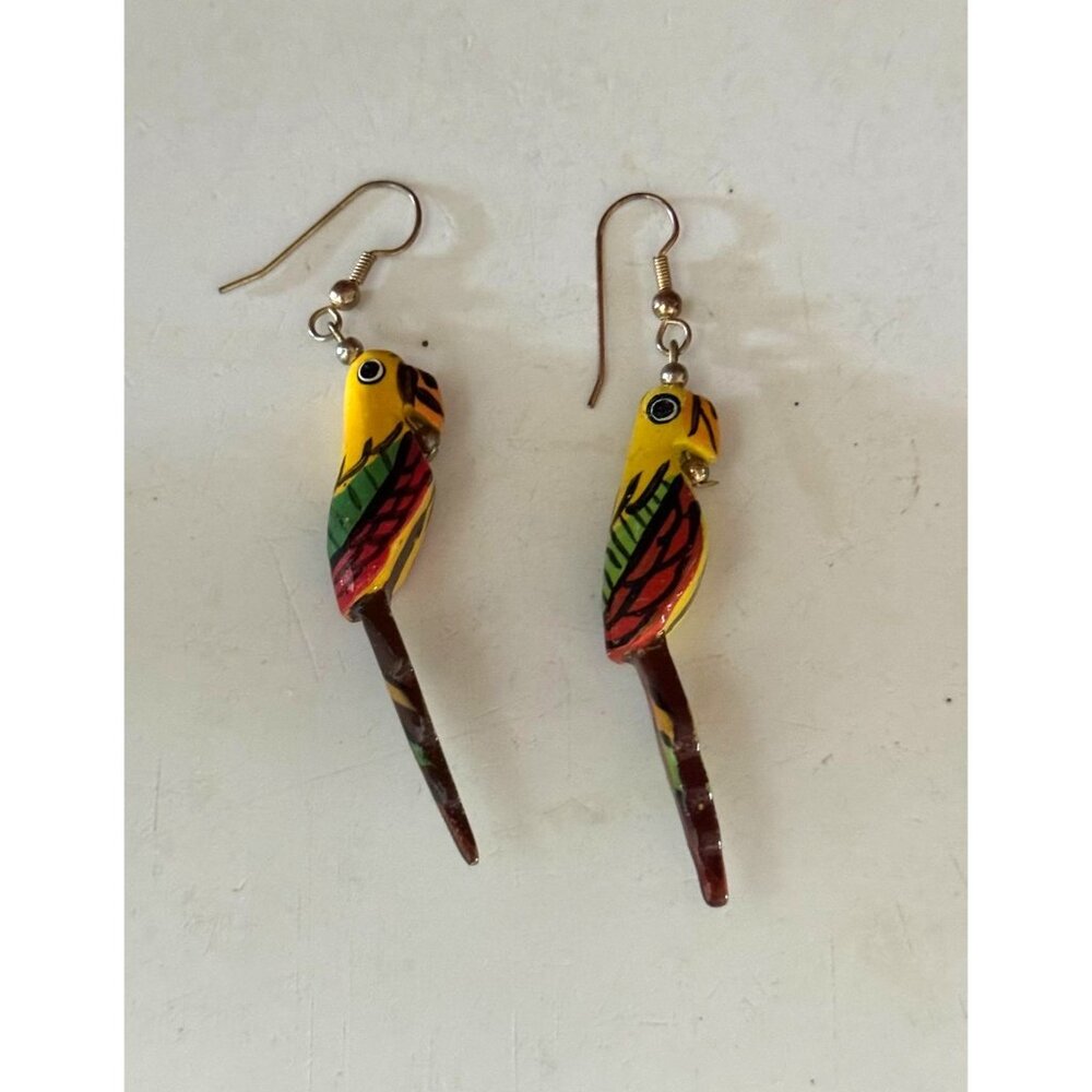 Hand-Painted Parrot Earrings – Vibrant & Unique Tropical Bird Design